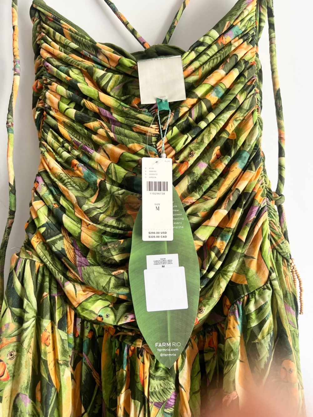 FARM Rio Strapless Tropical Midi Dress in Green and Yellow Print - Picture 12 of 16